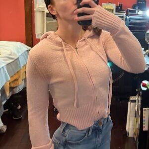 Pink Hooded Zip-Up Sweater
